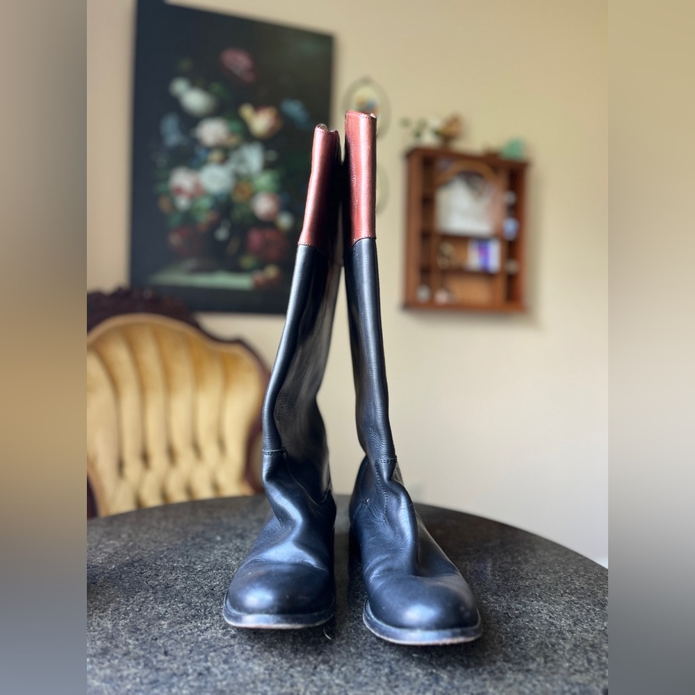 ☾ Frye Melissa logo two-toned tall riding boots - Picture 3 of 8